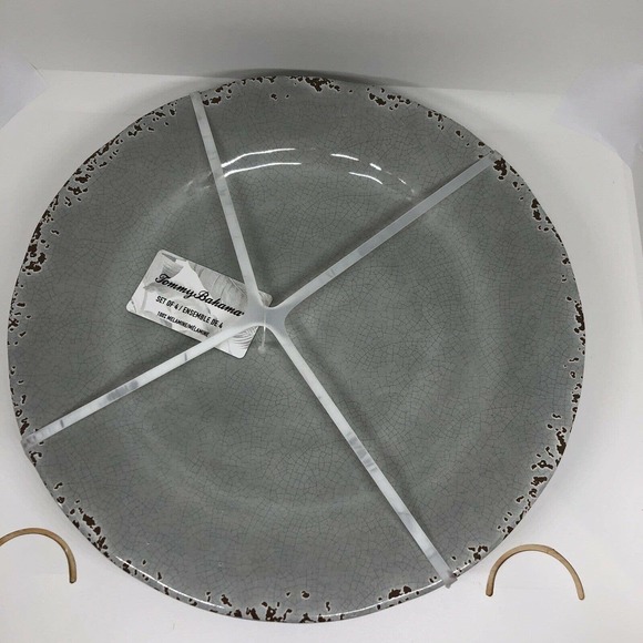 Tommy Bahama Other - 4 PC Tommy Bahama Melamine Plates Gray Set Crackle